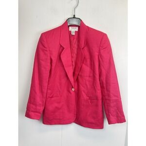 Vintage Talbots Blazer Women's Size 4P Petite Pink Linen One Button Front Jacket